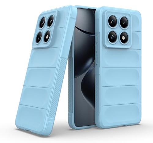 LBH Handyhülle für Xiaomi 14T Pro Schutzhülle Case Cover Bumper Anti-Schock Stoßabsorbierende Hülle Robust Stoßfest Kratzfest rutschfest GripLine Hellblau