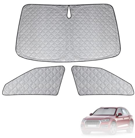 Parasol para Parabrisas Compatible con Audi Q5 FY 2018-2025, 3 Piezas Juego de Protector de Parabrisas, Juego de Ventana de Persiana Térmica Interior con Bolsa Almacenamiento