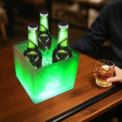 Xigner LED Eiskübel 3,5L Ice Bucket mit Farbwechsel - Wein & Sektkühler, Eiswürfeleimer, Getränkebehälter, Flaschenkühler, Eisbox für Partys, Bars, Clubs, für Rotwein, Saft, Bier