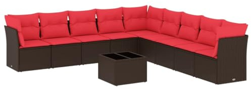 vidaXL Garden Furniture Set with Cushions 10pcs Sofa Set with Adjustable Legs Outdoor Patio Patio Patio Furniture Set Brown Woven Resin