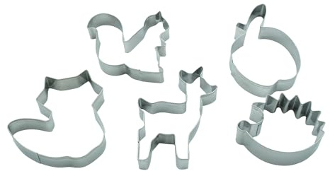 BekkiB - 5er Set Herbstlich - Igel, Apfel, Reh, Eichhörnchen & Fuchs - Spülmaschinengeeignete Ausstechformen aus Edelstahl - Zum Backen für Plätzchen - 998914