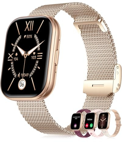 Reloj Inteligente Mujer Pequeño con 4 Correas 1.75 Smartwatch Mujer con Llamadas Pulsera Actividad Frecuencia Cardíaca Sueño SpO2 Función Femenina 120+ Modos Deportivos Regalo iOS Android, Rosa Oro