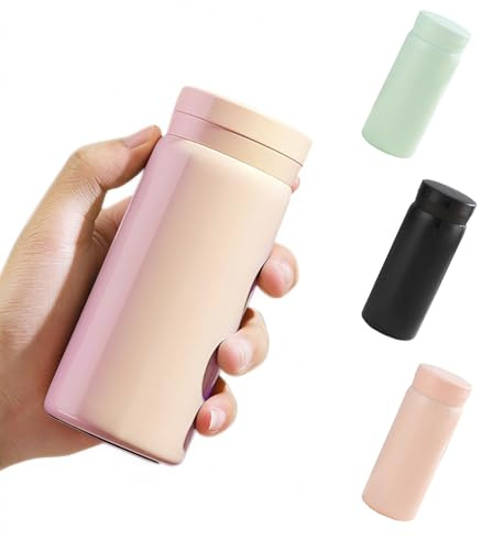 Ruucy Small Water Bottle for Handbag, 200ml Mini Water Bottle Stainless Steel, Double Wall Vacuum Mini Flask for Hot and Cold Drinks, Small Drinks Bottle Leakproof for Travel, Milk, Coffee(Pink)