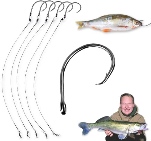 5x Circle Hooks Pike Dead Bait Rigs for Pike Zander Fishing Trace Hooks Live Bait - Ready to go!