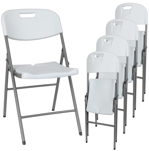 VOSS.garden 4X Klappstuhl 44x53x83cm Weiß HDPE Sitzfläche mit Stahlgestell Set