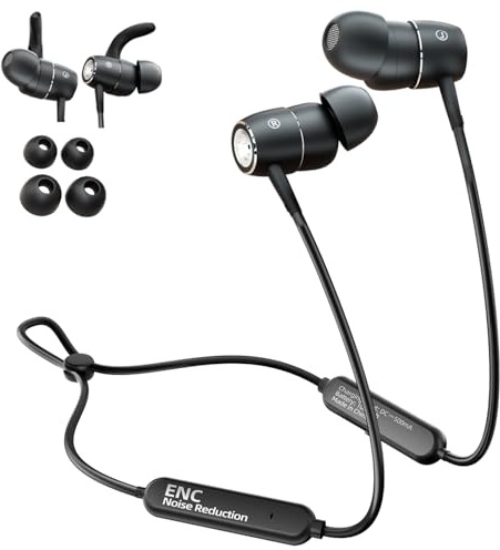 Neckband Bluetooth Headphones With ENC Mic Noise-canceling,Deep bass Wireless Magnetic Neckband Earbuds,IPX4 Waterproof Sports In Ear Earphones With Soft Cables And (detachable ear hooks) 20H Playtime