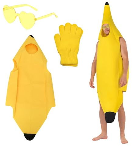 FUIPVGI Conjunto de disfraz de plátano de 3 piezas para adultos, atractivo disfraz de plátano para adultos, disfraz de frutas para hombres y mujeres, para fiestas temáticas, Navidad, cosplay