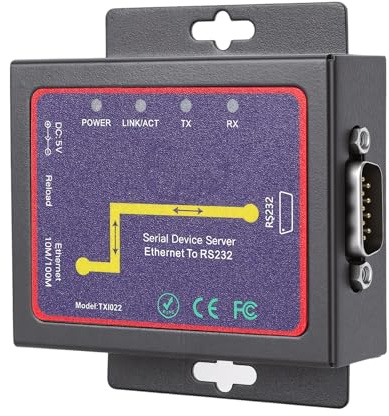 Plyisty Industrieller RS232-zu-Ethernet-Konverter, Serieller Server-Adapter Unterstützt Modbus RTU IP UDP, Bidirektionales Übertragungsmodul mit ESD-Schutz für 7 8 10 (EU-Stecker)
