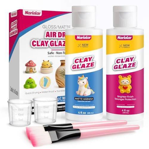 Nariolar Glasur für Ton Lufttrocknend – 120 ml Matt & Glanz Air Dry Clay Glaze, Kratzfest, wasserdicht, verhindert Risse, für Keramik- und Bastelprojekte, mit Messbecher & Pinsel