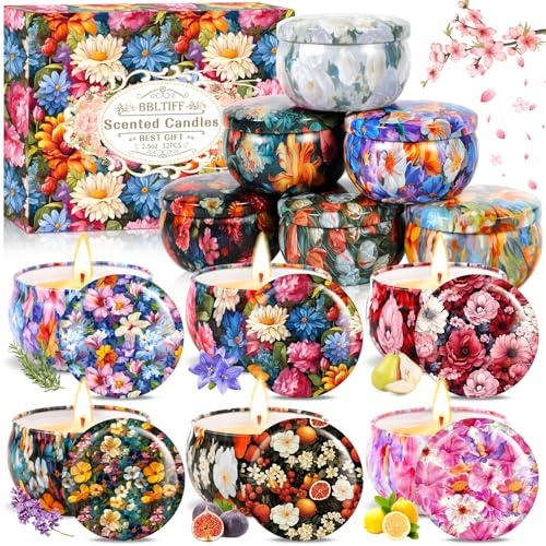 BBLTIFF Candele Profumate, 12 Pezzi Set Candele Profumate, Candele Decorative, Candela Profumata Regalo Cera di Soia Naturale, per Bagno, Matrimonio, Yoga, Natale, Regali di Compleanno (12 Profumi)