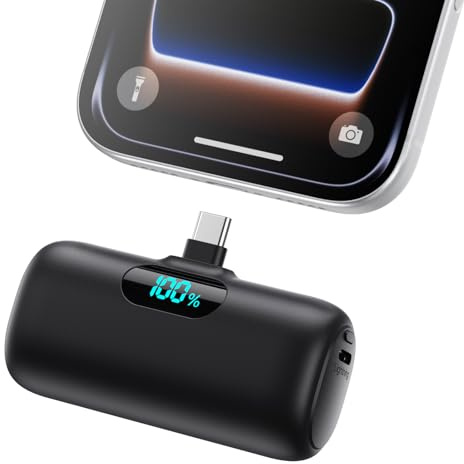 Mini Power Bank USB C 5000mAh, 15W PD Ricarica Rapida Powerbank Ultra Compatto Caricabatterie Portatile Batteria Esterna con LED Display per iPhone 17/16/15, Samsung Galaxy, Note, Huawei ecc