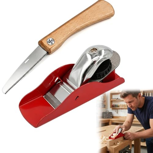 Hand Planers for Wood, Wood Planer for Doors Professional Adjustable Manual | Block Plane Woodworking Tool Door Planer with1 Small Hand Saw for Trimming Carving Edge Rounding DIY Wood Crafts(Red)