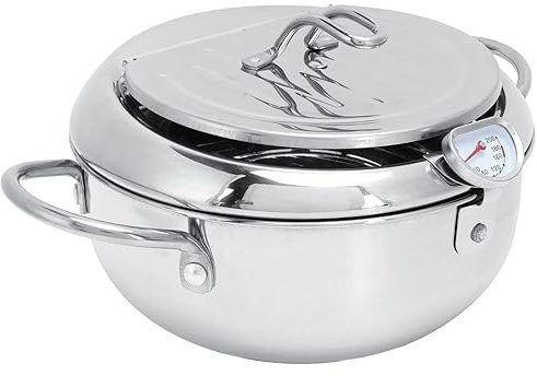 VGEBY 28cm Japanese Tempura Deep Fryer Pot, Food Grade 201 Stainless Steel, Thermometer, Ideal for Induction Gas, Perfect for Family Cooking
