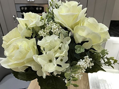 Best Artificial 50cm Vintage Silk Rose Flower Spray Bouquet Wedding Home Decoration Arrangement (Ivory White)
