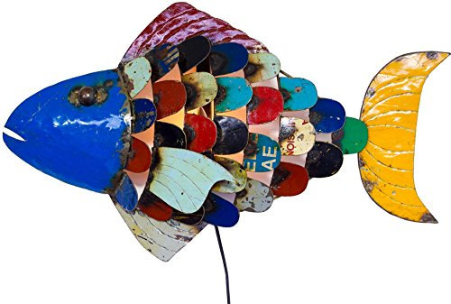 GURU SHOP Wandlampe/Wandleuchte Iron Fisch, Upcycling Lichtobjekt aus Altmetall - Fisch, 38x66x13 cm