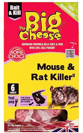 The Big Cheese Mouse & Rat Killer Pasta Sachet - 10g x 6 Kills Mice and Rats Pre-Measured Chew Through Sachets Difenacoum, Red