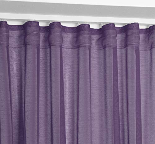 BEAUTEX Vorhang mit U-Band 140x250 cm (Farbe Wählbar) transparente Kräuselband Gardine, Dolly (Pflaume)