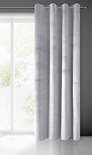 Eurofirany PIERRE Samt Vorhang mit Ösen -1 Stk. Velvet Einfarbig Gardine 200g/m², Samtvorhang für Wohnzimmer Schlafzimmer, 140x250 cm, Hellgrau