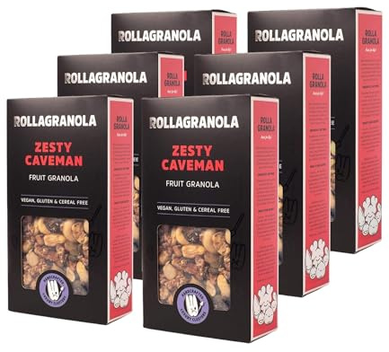 Rollagranola - Zesty Caveman Fruit Granola, Cereal and Gluten Free, Vegan, 6 x 300g