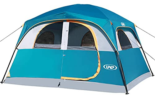 UNP Tenda familiare per 5-6 persone, impermeabile, antivento, con altezza in piedi, facile da montare, tenda familiare a doppia parete con finestre in rete, 300 x 270 x 207 cm