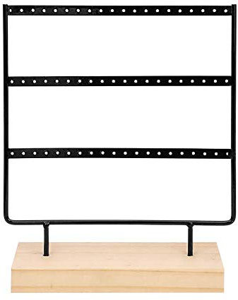RUBY - Organisateur de Bijoux, Présentoir de Boucle D'oreille en Bois et Métal, Porte-boîte à Bijoux Vintage, Organisateur de Bijoux, Boucles D'oreilles Boîtes à Bijoux (Noir, 3 Étages)