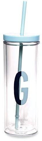 Kate Spade New York Insulated Initial Tumbler with Reusable Straw, 20 Ounce Acrylic Travel Cup with Lid, G (Blue)