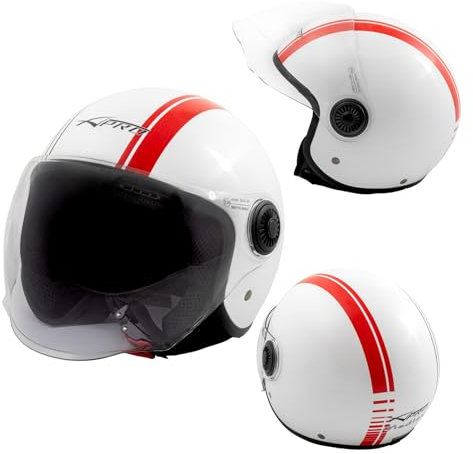 Moto Jet Helm Weiß ECE 06 Zugelassen Rot Grafik Scooter Visier XL