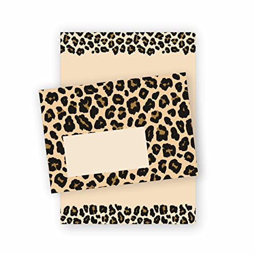 generisch Leopard Briefpapier Set: 20 A5 Blätter, 10 C6 Umschläge, FSC-zertifiziert, Laser- und Inkjet-geeignet, Braun