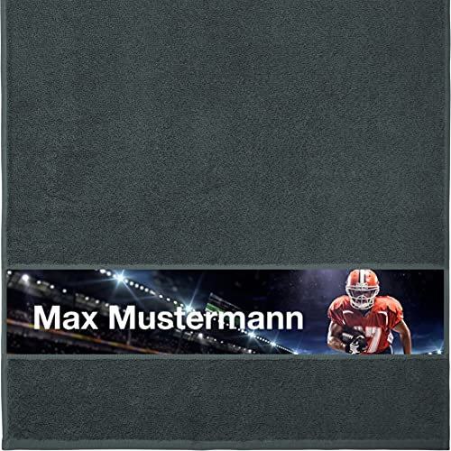 Handtuch mit Namen - personalisiert - Motiv American Football - viele Farben & Motive - Dusch-Handtuch - anthrazit - Größe 50x100 cm - persönliches Geschenk mit Wunsch-Motiv und Wunsch-Name
