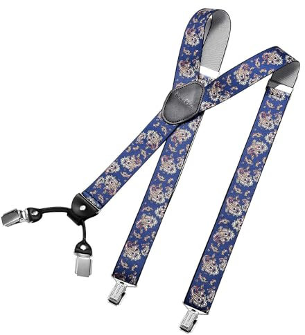 DonDon Hosenträger Herren extra stark paisley blau 3,5 cm Hosenträger Herren breit in Y-Form lang - Starke Clips passend für Anzug Jeans Chinos Vintage Rockabilly Suspenders