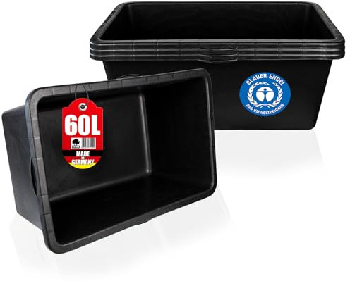 BigDean 3x Mörtelkasten 60 Liter Eckig Miniteich Baueimer - 71 x 40 x 29 cm - Speiswanne Zementwanne Mörtelwanne - Made in Germany - Blauer Engel