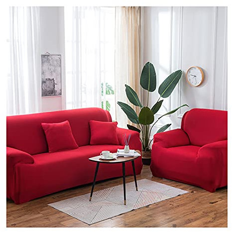 AMDXD Sofa Überwürfe 3 Sitzer, Einfarbig Sofa Stretchhusse Geeignet für 1/2/ 3/4 Sitzsofa und Ecksofa, in Polyester, Anti-Rutsch, Elastischer, Rot