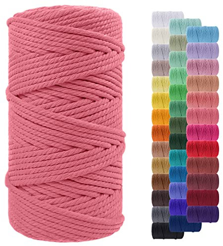LEREATI Corde Macramé 5mm x 100m, Fil Macramé Corde Coton Naturelle, Grosse Ficelle Cordelette 5mm Cordon Macramé pour Macrame Mural, Porte Plante, Bricolage, Décoration Boho (Rose Pastèque)