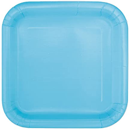 Trimming Shop 9 Heavy Duty Square Powder Blue Disposable Dessert Plates 23cm - Colour Themed Paper Tableware for BBQs, Weddings, Anniversary, Birthday, Multipurpose Occasions (14 Pack)