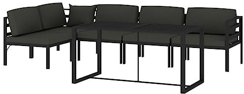 vidaXL Gartenmöbel Set 6-TLG. mit Kissen Mittelsofa Ecksofa Tisch Sitzgruppe Sofa Lounge Garten Garnitur Gartenset Gartensofa Aluminium Anthrazit