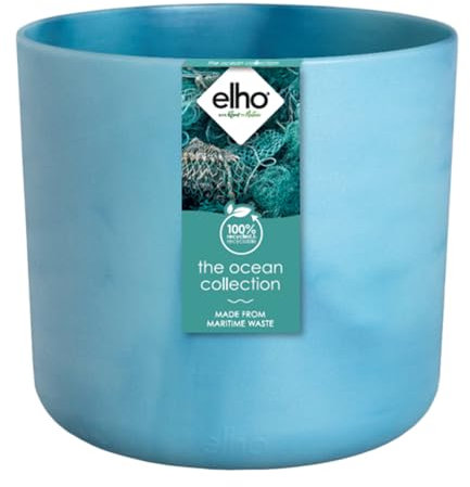 Elho The Ocean Collection Ronde 14cm - Pot de Fleur - Fabriqués à Base de déchets Marins - 100% matériaux recyclés - Bleu/Bleu Atlantique