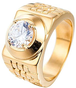 BCughia Ringe Gold, Vintage Ringe Herren Edelstahl Weiß Rundschliff Zirkonia Einzelner Quadratischer Ehering aus Zirkon Engagement Größe 60 (19.1)