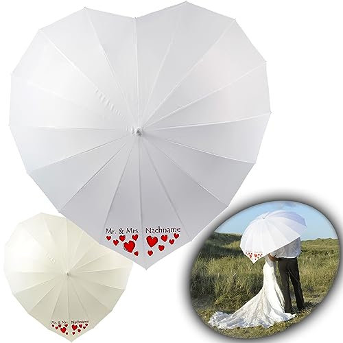 iX-brella Hochzeitsschirm Brautschirm Wedding Heart - personalisiert mit Name - viele Herzen - weiß oder Creme