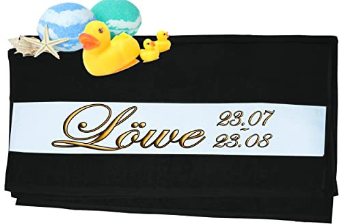 Print Deluxe Handtuch mit Sternzeichen personalisiert Bedruckt| Duschtuch, Badetuch, Saunatuch, Sporthandtuch| Frottiertücher |Geburtstag persönliches Geschenk Idee | Größe:70x140cm (Löwe, Schwarz)