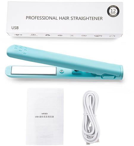 Mini Plancha Pelo, Plancha Pelo Viaje 2 En 1, Rizadores De Cabello, Alisador De Cabello Inalámbrico De Cerámica Usb Para Cabello Largo, Cabello Corto, Hombres Y Mujeres(Azul)