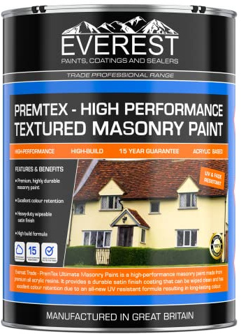 Everest Trade - PremTex Ultimate Fine Textured Masonry Paint - High Performance - Textured Finish (Post Office Red, 20 Litre)
