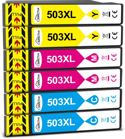 SANCTink 503 XL Tintenpatrone Kompatible für Epson 503 503XL Druckerpatronen Multipack Patronen für Epson Expression Home XP-5200 XP-5205 Workforce WF-2960DWF WF-2965DWF,2*CMY