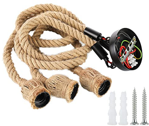 Hanfseil Industrie Kronleuchter 3 Köpfe Vintage Industrielles Deckenleuchte mit E27 Lampenfassungen DIY Hanfseil Vintage Hängenden Pendelleuchte Retro Landhausstil Deckenleuchte Seil Hängeleuchte