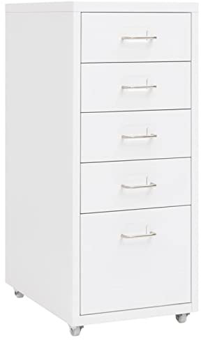 Keketa Aktenschrank mit 5 Schubladen Büroschrank Rollen Rollcontainer Schubladenschrank Metallschrank für Büro, Wohnzimmer & Arbeitszimmer Weiß 28x41x69 cm Metall