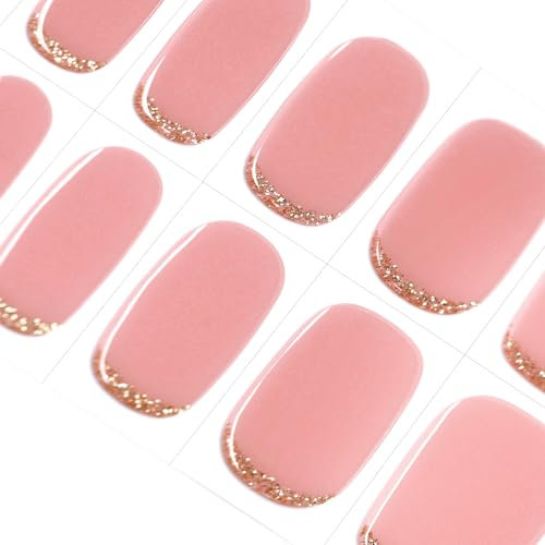 DANNI & TONI Halb ausgehärtete Gel Nagelfolien (Glitter in My Eyes) Rosa umgekehrt Französisch Halbgehärtete Nagelfolie, Nagelsticker selbstklebend, Wraps 28 Aufkleber