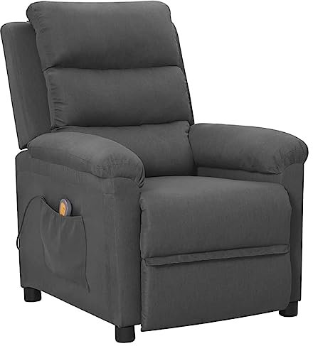vidaXL Massagesessel, Relaxsessel mit Liegefunktion Vibrationsfunktion, Verstellbarer Sessel Fernsehsessel, Polstersessel Liegesessel, Dunkelgrau Stoff
