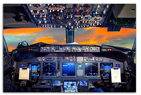 HOPNRU Cockpit Flugdeck Sonnenuntergang Poster Wandkunst Bild drucken Leinwandkunst Gemälde Modernes Büro Wohnzimmer Coole Wanddekoration Poster (60x90cm-Ohne Rahmen)