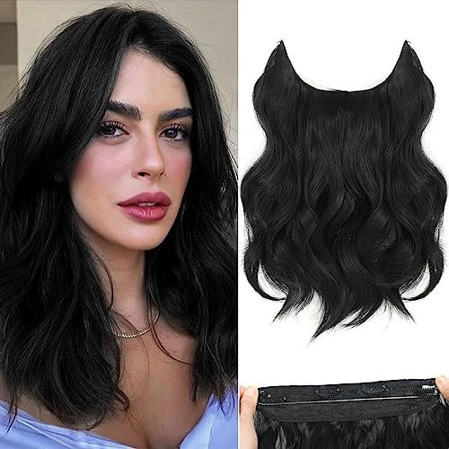 BUPPLER Haarverlängerung 30,5 cm Invisible Secret Hair Extensions Verstellbare Lange Gewellte Haarextension Synthetisches Upgrade 4 Sichere Clips in Haarteilen,Scharfschwarz