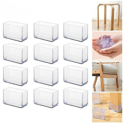 Lot de 12 capuchons de pieds de chaise en caoutchouc transparent rectangulaires pour pieds de chaise