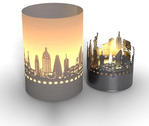 New York Skyline Tube T-Light Schattenspiel: Bezaubernde Motivkerze projiziert faszinierendes Lichtspiel der berühmten NYC Silhouette - Tolles Souvenir für jeden New York Fan!
